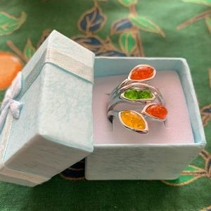 Amber Leaf Cherry Olive Honey Cognac Ring